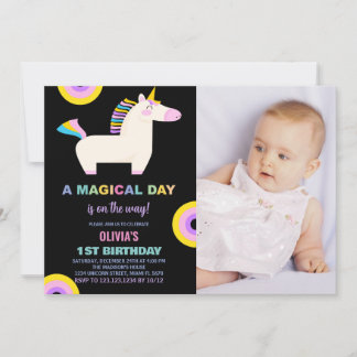 Cartoon Rainbow Unicorn Geburtstag Einladungen Fot