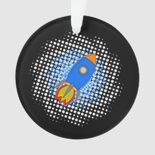 Cartoon-Rakete mit Halftones-Galaxie Ornament