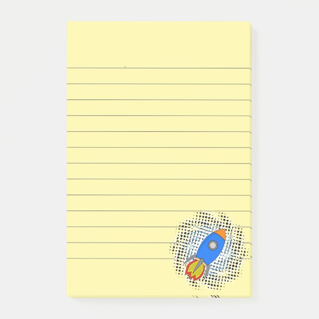 Cartoon-Rakete mit Halftones-Galaxie Post-it Klebezettel (Vorderseite)