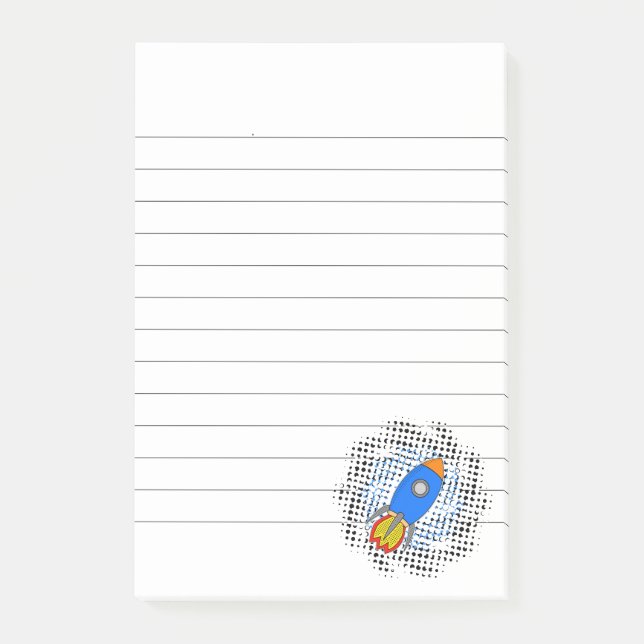 Cartoon-Rakete mit Halftones-Galaxie Post-it Klebezettel (Vorderseite)