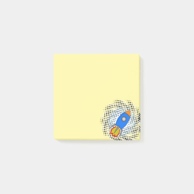 Cartoon-Rakete mit Halftones-Galaxy-Postnotizen Post-it Klebezettel (Vorderseite)