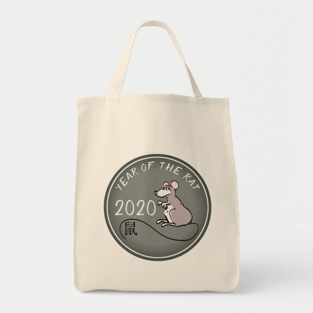 Cartoon Rat Chinesisch Neujahr 2020 Gorcery TB Tragetasche (Vorne)