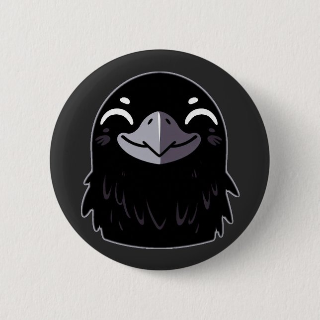 Cartoon Raven - Lächeln Button (Vorderseite)