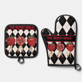 Cartoon Red Berries Ladys-The Berry Girls Ofenhandschuh & Topflappen-Set