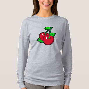 Cartoon Red Green Black Cherries Fruit Vector Art T-Shirt