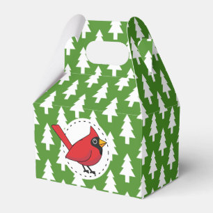 Cartoon Red Kardinal auf Green White Pines Muster Geschenkschachtel