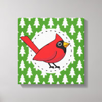 Cartoon Red Kardinal auf Green White Pines Muster