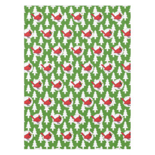 Cartoon Red Kardinal auf Green White Pines Muster Tischdecke