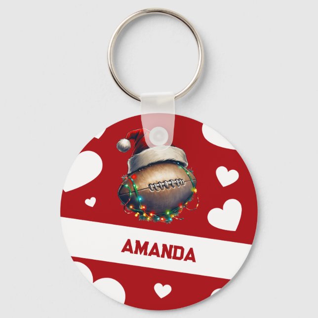 Cartoon Red Merry American Football Name Schlüsselanhänger (Vorderseite)