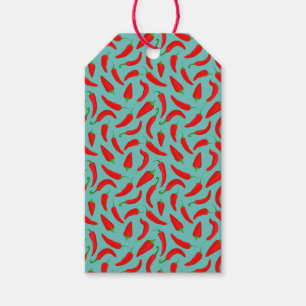 Cartoon Red Pepper Pattern auf Aquamarin Blue Geschenkanhänger