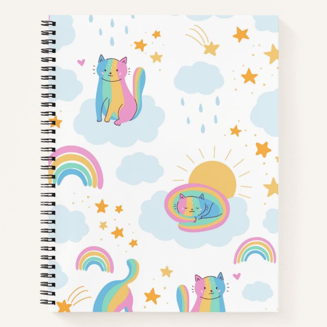Cartoon Regenbogen Katzen Notizbuch (Vorderseite)