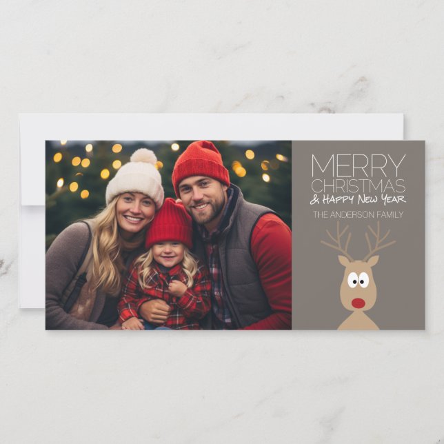 Cartoon Reindeer mit frohen Weihnachten und Foto (Vorderseite)