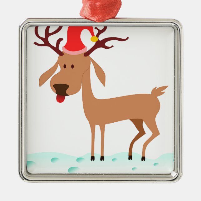 Cartoon Reindeer Ornament Aus Metall (Vorne)