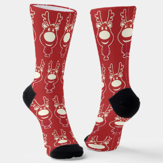 Cartoon Reindeer Red Pattern Socken