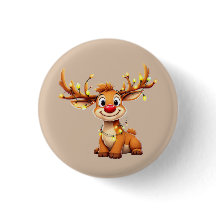Cartoon reindeer with red nose and lights