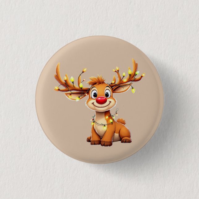 Cartoon reindeer with red nose and lights button (Vorderseite)