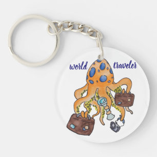 Cartoon Reisezeit Illustration Witziger Oktopus Schlüsselanhänger