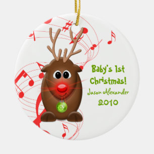 Cartoon Rentier Babys Erste Weihnachtsfeier Keramikornament
