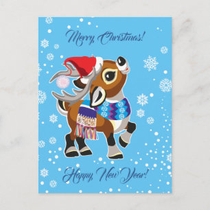 Cartoon Rentiere oder Karibu. Frohe Weihnachten Postkarte