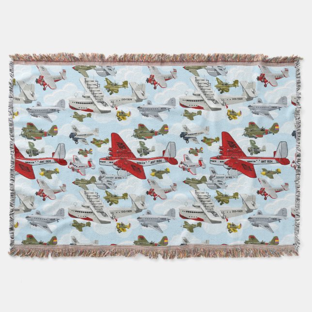 Cartoon Retro-Flugzeuge Muster Stoff-Abdeckung Decke (Vorderseite)