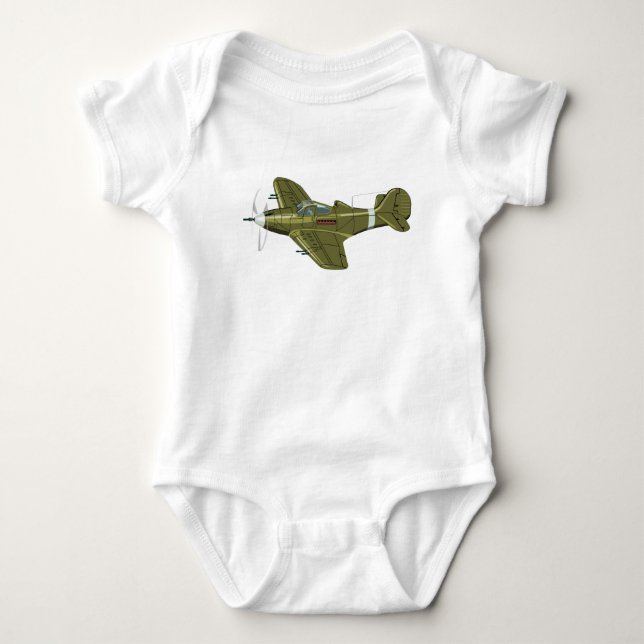 Cartoon-Retro-Kämpfer Flugzeug Baby Strampler (Vorderseite)