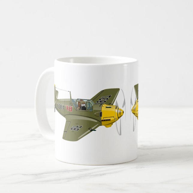 Cartoon-Retro-Kämpfer Flugzeug Kaffeetasse (Vorderseite Links)