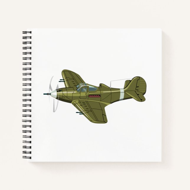 Cartoon-Retro-Kämpfer Flugzeug Notizbuch (Vorderseite)