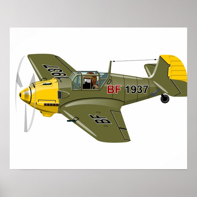 Cartoon-Retro-Kämpfer Flugzeug Poster (Vorne)