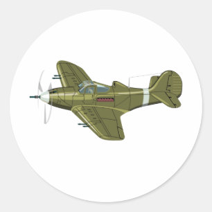 Cartoon-Retro-Kämpfer Flugzeug Runder Aufkleber