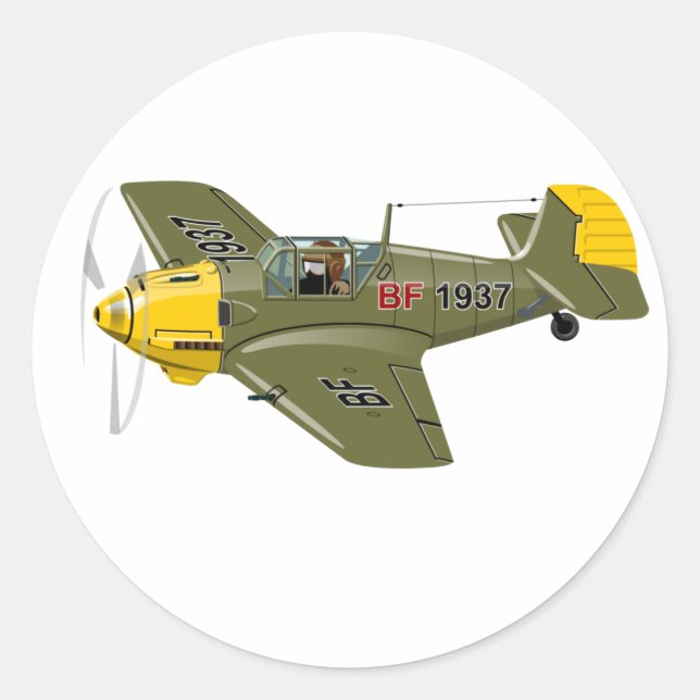 Cartoon-Retro-Kämpfer Flugzeug Runder Aufkleber (Vorderseite)