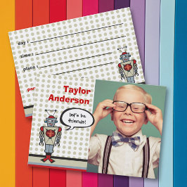 Cartoon Retro Robot Fun Kinder Foto Playdate Card Visitenkarte