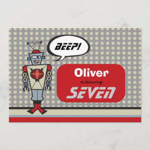 Cartoon Retro Robot Niedlich Kids Boy Geburtstagsp Einladung