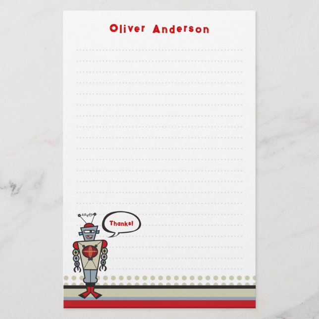 Cartoon Retro Robot Niedlich Kids Junge Geburtstag Briefpapier (Vorderseite)