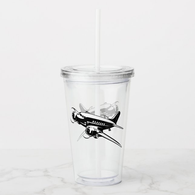 Cartoon-Retroflugzeug Acryltrinkbecher (Vorderseite)