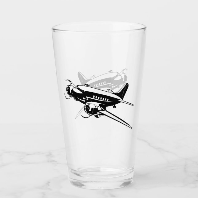 Cartoon-Retroflugzeug Glas (Vorderseite)