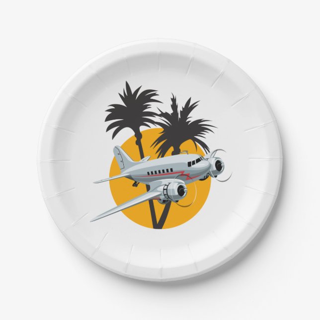 Cartoon-Retroflugzeug Pappteller (Vorderseite)