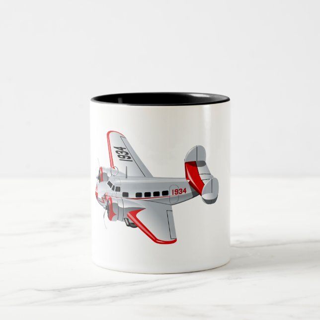 Cartoon-Retroflugzeug Zweifarbige Tasse (Mittel)