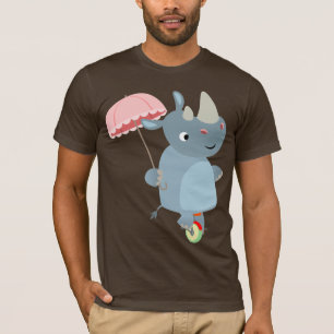 Cartoon Rhino mit Schirm auf Einrad T - Shirt