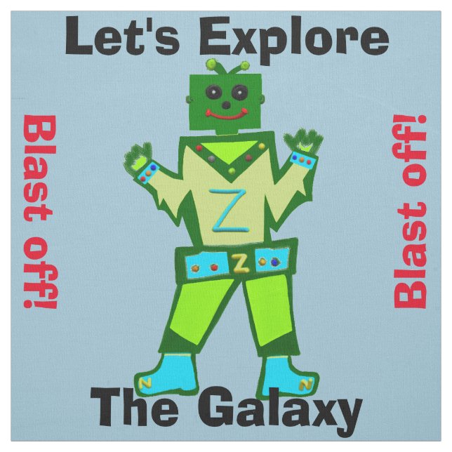 Cartoon Robot Boy Alien Blast Off Stoff (Muster)