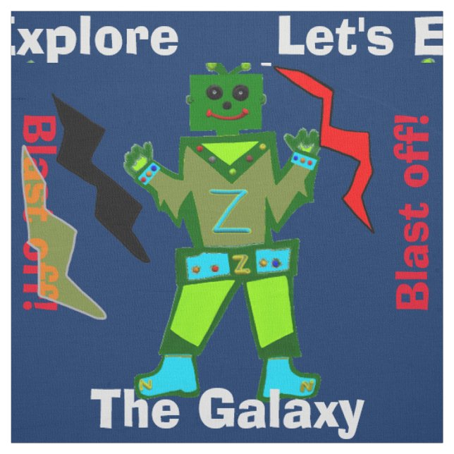 Cartoon Robot Boy Alien Blast Off Stoff (Muster)