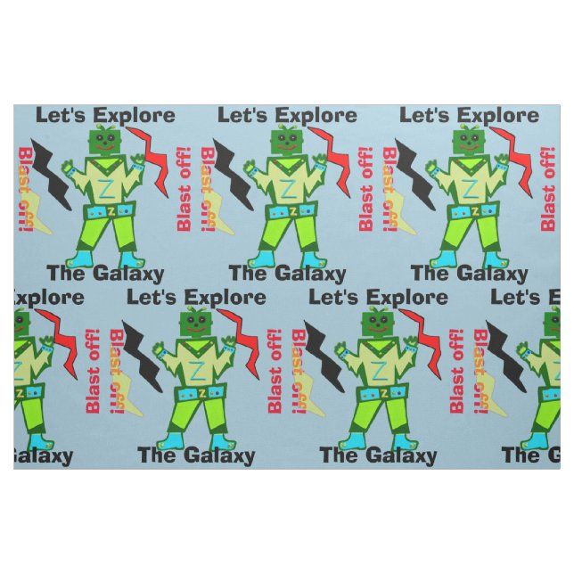 Cartoon Robot Boy Alien Blast Off Stoff (Fat Quarter (45,7 x 55,9 cm))