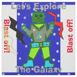 Cartoon Robot Boy Alien Stars Stoff