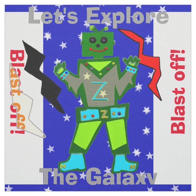 Cartoon Robot Boy Alien Stars Stoff (Muster)