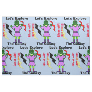 Cartoon Robot Girl Alien Blast Off Blue Stoff