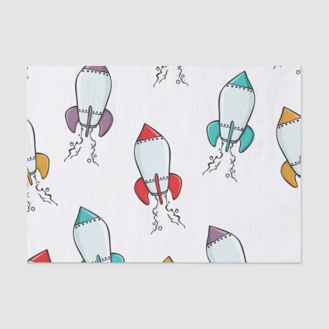Cartoon-Rocket-Schiffs-Muster Seidenpapier (Vorderseite)
