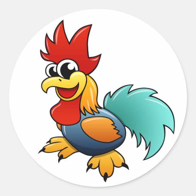 Cartoon Rooster Runder Aufkleber (Vorderseite)