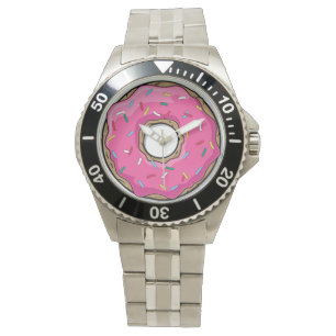 Cartoon Rosa Donut mit Sprinklen Armbanduhr
