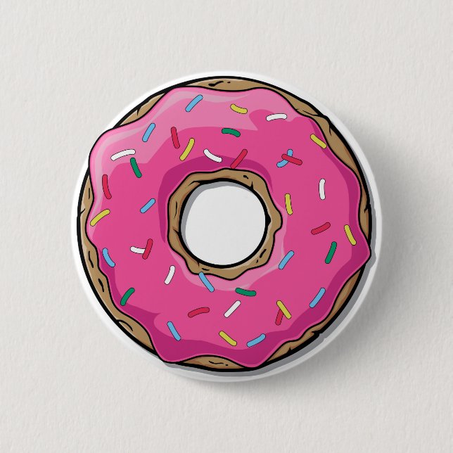 Cartoon Rosa Donut mit Sprinklen Button (Vorderseite)