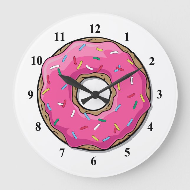 Cartoon Rosa Donut mit Sprinklen Große Wanduhr (Vorderseite)