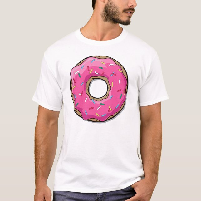 Cartoon Rosa Donut mit Sprinklen T-Shirt (Vorderseite)